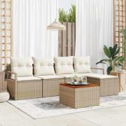 vidaXL Trädgårdsoffset med kudde 6 pcs Beige Poly rattan