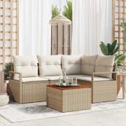 vidaXL Trädgårdsoffset med kudde 5 pcs Beige Poly rattan