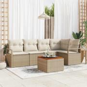 vidaXL Trädgårdsoffset med kudde 6 pcs Beige Poly rattan