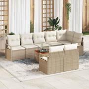 vidaXL Trädgårdsoffset med kudde 9 pcs Beige Poly rattan