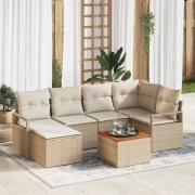 vidaXL Trädgårdsoffset med kudde 7 pcs Beige Poly rattan