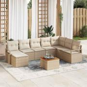 vidaXL Trädgårdsoffset med kudde 9 pcs Beige Poly rattan