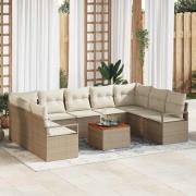 vidaXL Trädgårdsoffset med kudde 10 pcs Beige Poly rattan