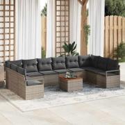 vidaXL Trädgårdsoffset med kudde 11 pcs Grå Poly rattan