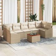 vidaXL Trädgårdsoffset med kudde 8 pcs Beige Poly rattan