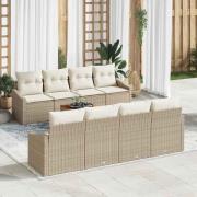 vidaXL Trädgårdsoffset med kudde 9 pcs Beige Poly rattan