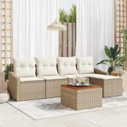 vidaXL Trädgårdsoffset med kudde 6 pcs Beige Poly rattan