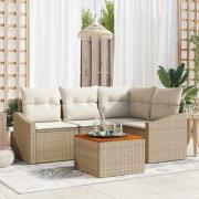 vidaXL Trädgårdsoffset med kudde 5 pcs Beige Poly rattan