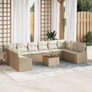 vidaXL Trädgårdsoffset med kudde 11 pcs Beige Poly rattan