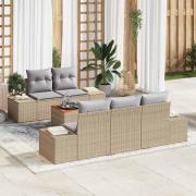 vidaXL Trädgårdsoffset med kudde 6 pcs Beige Poly rattan