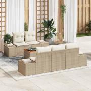 vidaXL Trädgårdsoffset med kudde 6 pcs Beige Poly rattan
