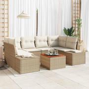 vidaXL Trädgårdsoffset med kudde 7 pcs Beige Poly rattan