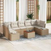 vidaXL Trädgårdsoffset med kudde 8 pcs Beige Poly rattan