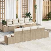 vidaXL Trädgårdsoffset med kudde 9 pcs Beige Poly rattan