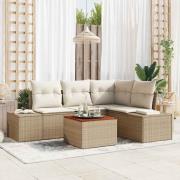 vidaXL Trädgårdsoffset med kudde 5 pcs Beige Poly rattan