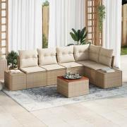 vidaXL Trädgårdsoffset med kudde 6 pcs Beige Poly rattan