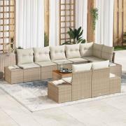 vidaXL Trädgårdsoffset med kudde 9 pcs Beige Poly rattan