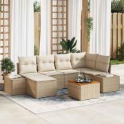 vidaXL Trädgårdsoffset med kudde 7 pcs Beige Poly rattan