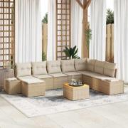 vidaXL Trädgårdsoffset med kudde 9 pcs Beige Poly rattan