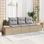 vidaXL Trädgårdsoffset med kudde 3 pcs Beige Poly rattan