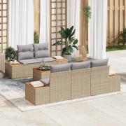 vidaXL Trädgårdsoffset med kudde 6 pcs Beige Poly rattan