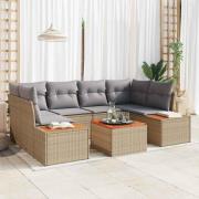 vidaXL Trädgårdsoffset med kudde 7 pcs Beige Poly rattan