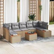 vidaXL Trädgårdsoffset med kudde 8 pcs Beige Poly rattan