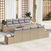 vidaXL Trädgårdsoffset med kudde 9 pcs Beige Poly rattan