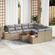 vidaXL Trädgårdsoffset med kudde 9 pcs Beige Poly rattan