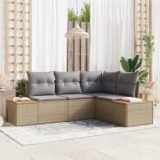 vidaXL Trädgårdsoffset med kudde 4 pcs Beige Poly rattan
