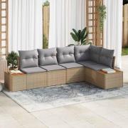 vidaXL Trädgårdsoffset med kudde 5 pcs Beige Poly rattan