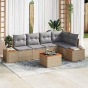 vidaXL Trädgårdsoffset med kudde 6 pcs Beige Poly rattan
