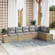 vidaXL Trädgårdsoffset med kudde 6 pcs Beige Poly rattan