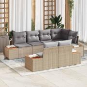 vidaXL Trädgårdsoffset med kudde 7 pcs Beige Poly rattan