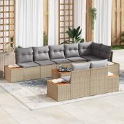 vidaXL Trädgårdsoffset med kudde 9 pcs Beige Poly rattan
