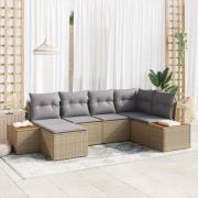 vidaXL Trädgårdsoffset med kudde 6 pcs Beige Poly rattan