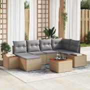 vidaXL Trädgårdsoffset med kudde 7 pcs Beige Poly rattan