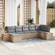 vidaXL Trädgårdsoffset med kudde 7 pcs Beige Poly rattan