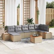 vidaXL Trädgårdsoffset med kudde 8 pcs Beige Poly rattan