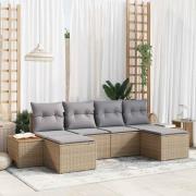 vidaXL Trädgårdsoffset med kudde 6 pcs Beige Poly rattan