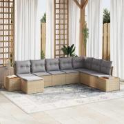 vidaXL Trädgårdsoffset med kudde 8 pcs Beige Poly rattan