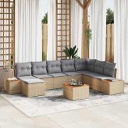 vidaXL Trädgårdsoffset med kudde 9 pcs Beige Poly rattan