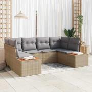 vidaXL Trädgårdsoffset med kudde 6 pcs Beige Poly rattan