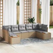 vidaXL Trädgårdsoffset med kudde 7 pcs Beige Poly rattan