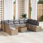 vidaXL Trädgårdsoffset med kudde 10 pcs Beige Poly rattan