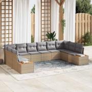 vidaXL Trädgårdsoffset med kudde 10 pcs Beige Poly rattan
