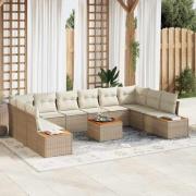vidaXL Trädgårdsoffset med kudde 11 pcs Beige Poly rattan