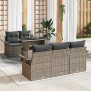 vidaXL Trädgårdsoffset med kudde 6 pcs Grå Poly rattan