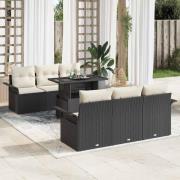 vidaXL Trädgårdsoffset med kudde 7 pcs Svart Poly rattan