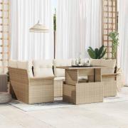 vidaXL Trädgårdsoffset med kudde 7 pcs Beige Poly rattan